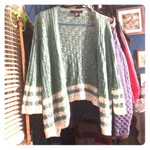 Mint and White Open Knit Cardigan